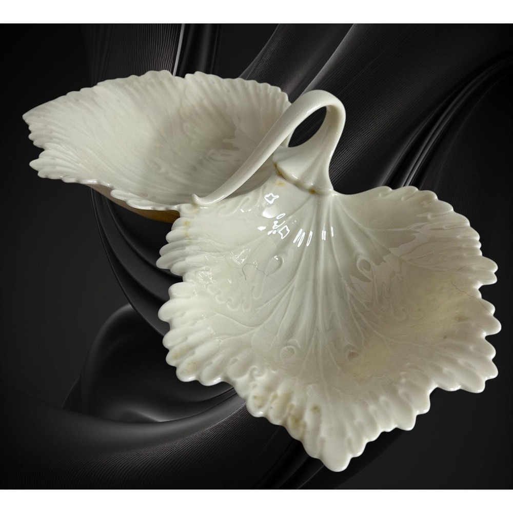 Lenox Double Leaf Candy Nut Dish Ivory Porcelain Serving Bowl Table Decor USA
